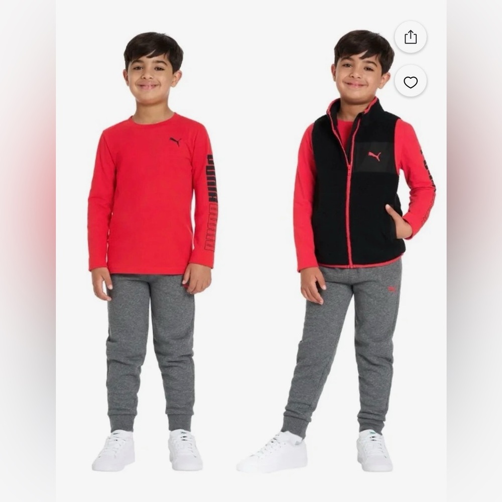 NWT Puma Kids' Red, Black and Gray 3-Piece Pant, Shirt and Vest Set 3T